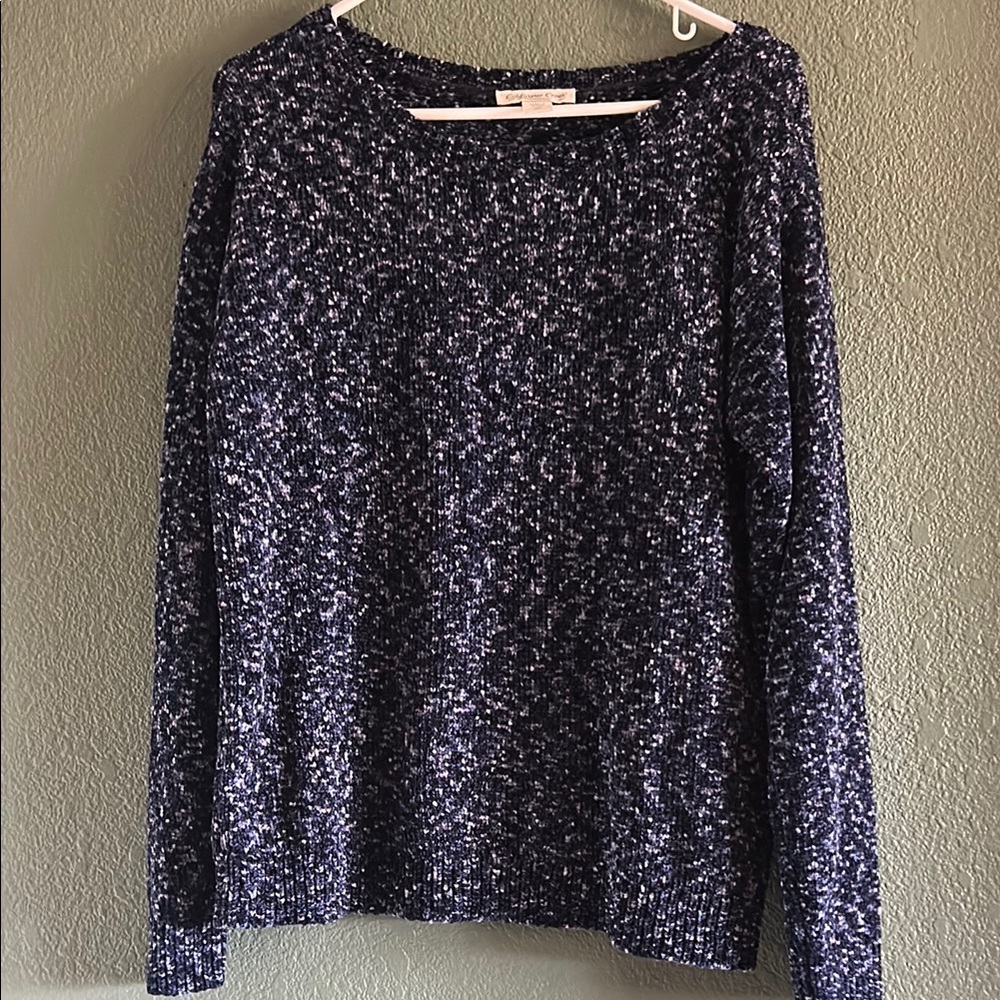Cozy Navy Blue and White Knit Sweater